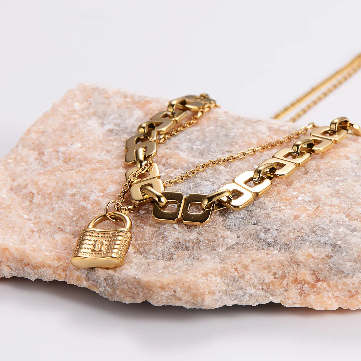 Casual Lock Stainless Steel 18k Gold Plated Layered Necklaces