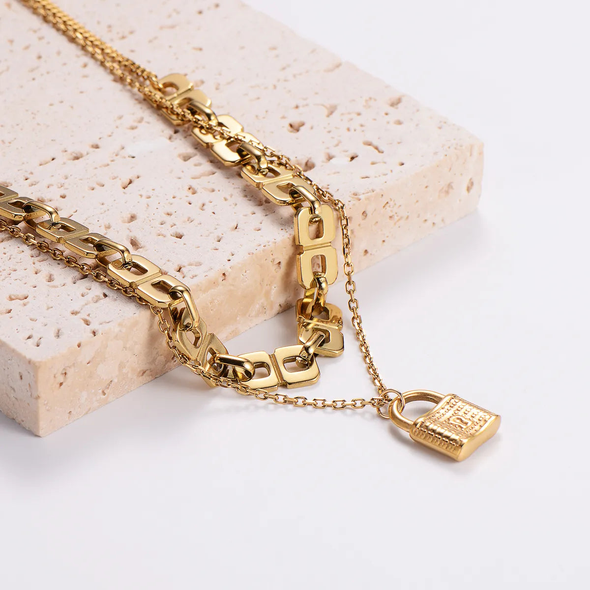 Casual Lock Stainless Steel 18k Gold Plated Layered Necklaces