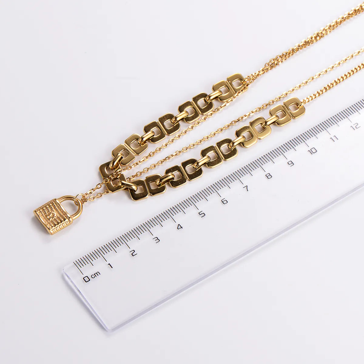 Casual Lock Stainless Steel 18k Gold Plated Layered Necklaces