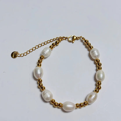 Casual Luxurious Classic Style Geometric Stainless Steel Freshwater Pearl Plating 18k Gold Plated Bracelets