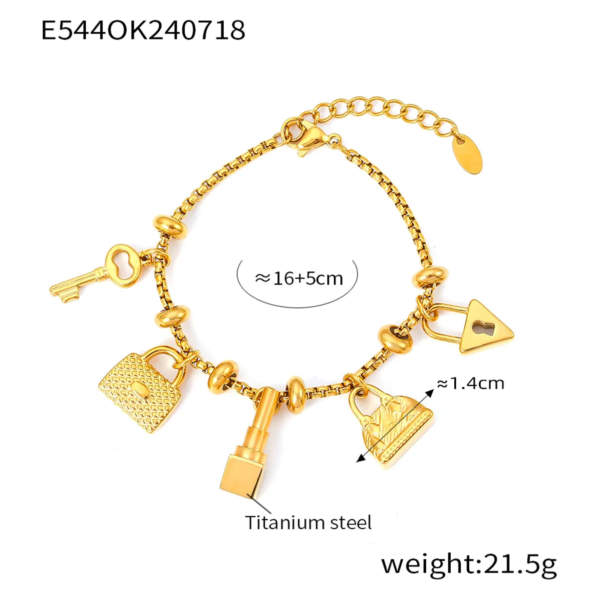 Casual Luxurious Modern Style Key Lock Titanium Steel 18K Gold Plated Bracelets In Bulk