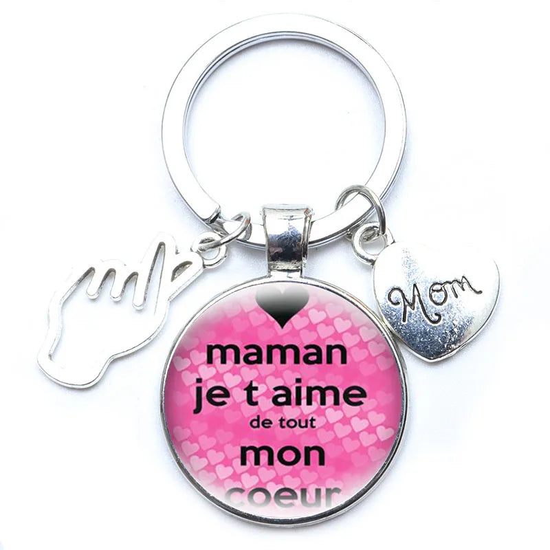 Casual MAMA Classic Style Letter Gesture Petal Zinc Alloy Printing Chain Inlay Glass Mother'S Day Keychain