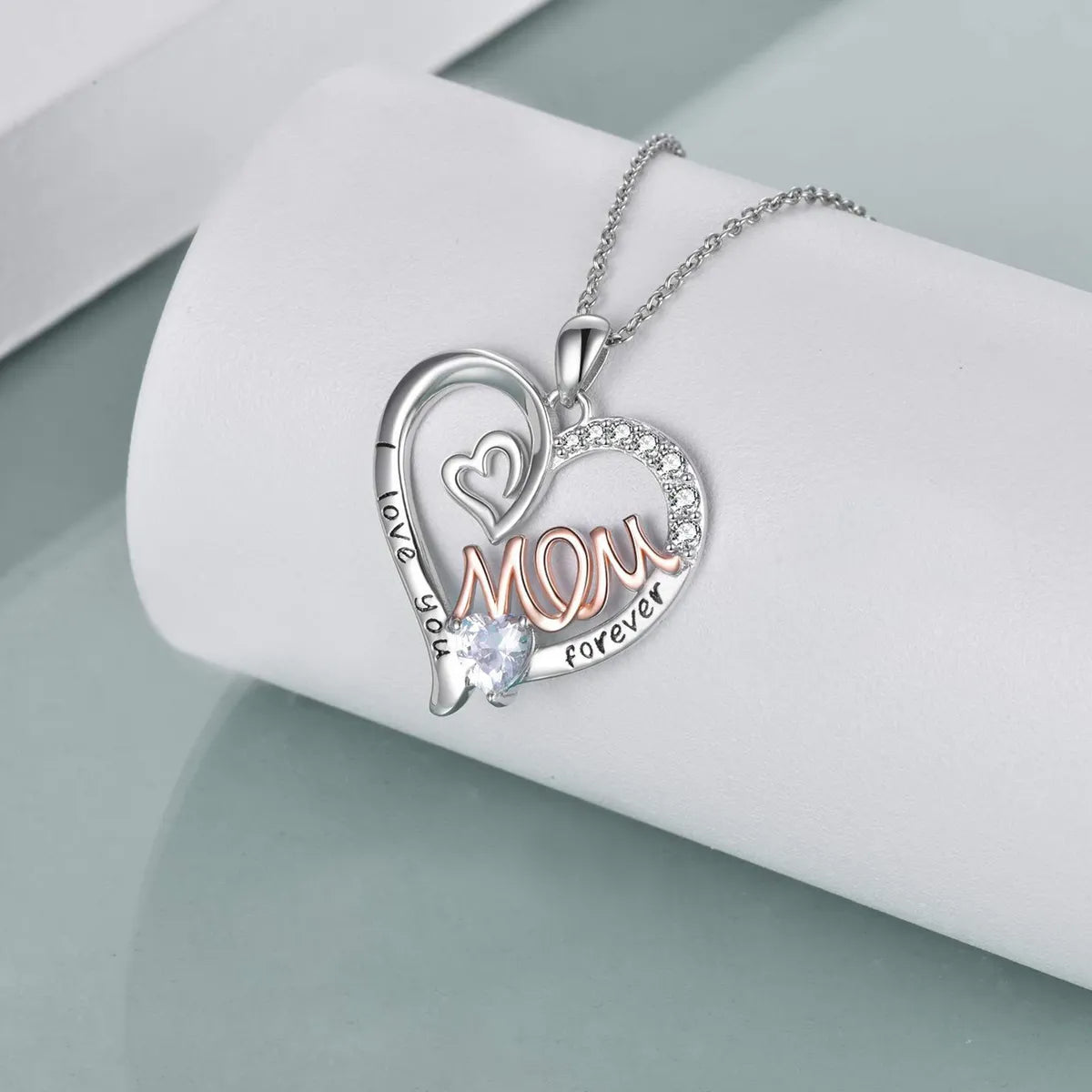 Casual MAMA Simple Style Letter Heart Shape Alloy Hollow Out Inlay Rhinestones Mother'S Day Women'S Pendant Necklace