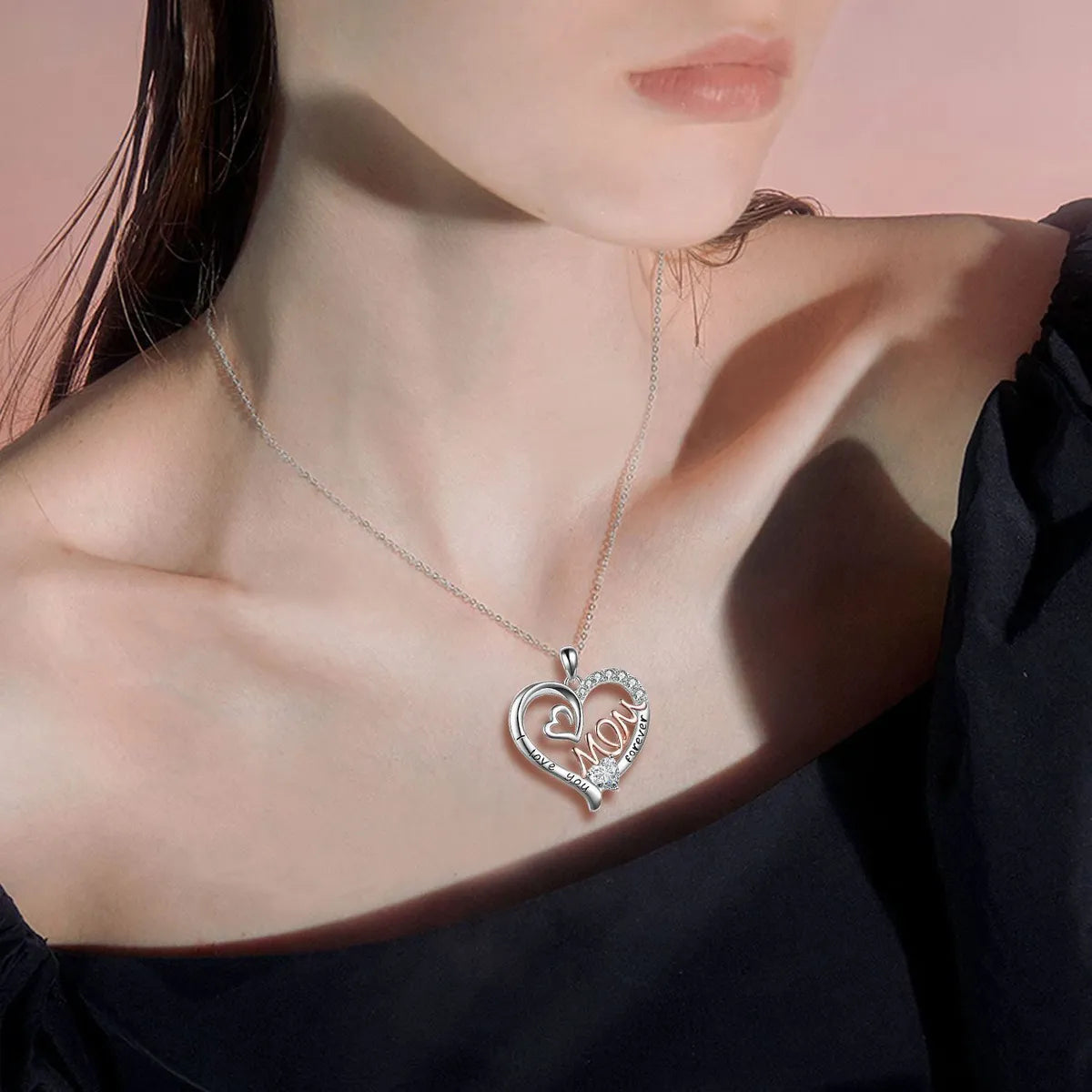 Casual MAMA Simple Style Letter Heart Shape Alloy Hollow Out Inlay Rhinestones Mother'S Day Women'S Pendant Necklace