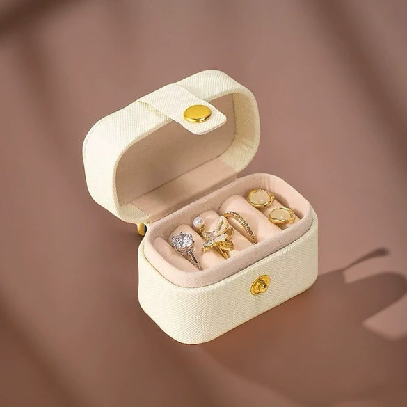 Casual Mini Ring Box Travel Portable Earring Jewelry Box Leather Solid Color Storage Box