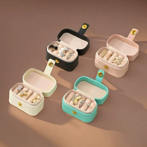 Casual Mini Ring Box Travel Portable Earring Jewelry Box Leather Solid Color Storage Box