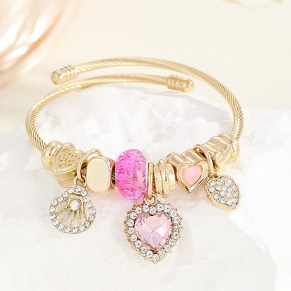 Casual Modern Style Classic Style Bear Owl Key Gold Plated Rhinestones Glass 304 Stainless Steel Alloy Wholesale Bangle