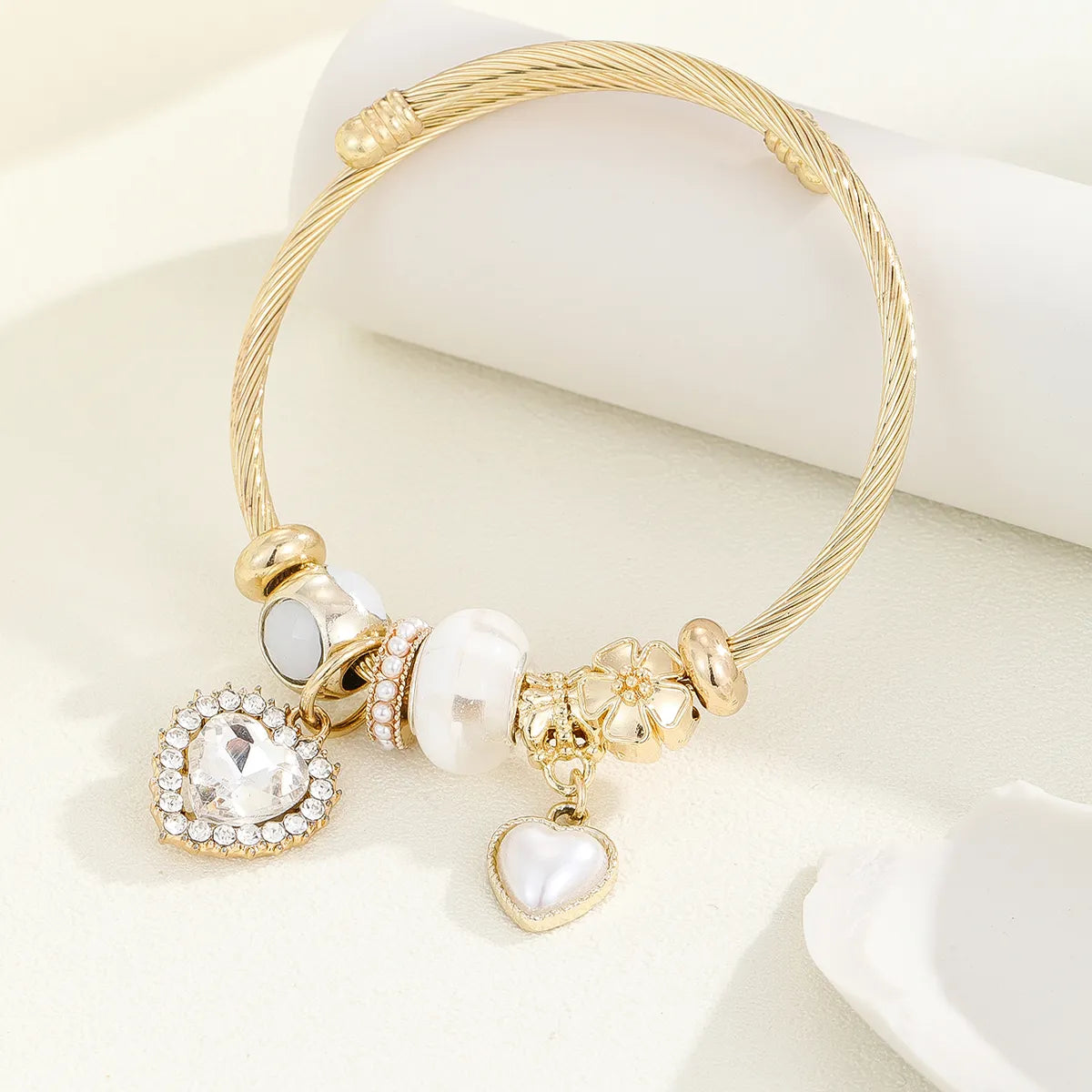 Casual Modern Style Classic Style Bear Owl Key Gold Plated Rhinestones Glass 304 Stainless Steel Alloy Wholesale Bangle