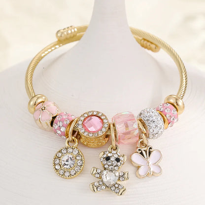 Casual Modern Style Classic Style Bear 304 Stainless Steel Alloy Gold Plated Rhinestones Bangle In Bulk