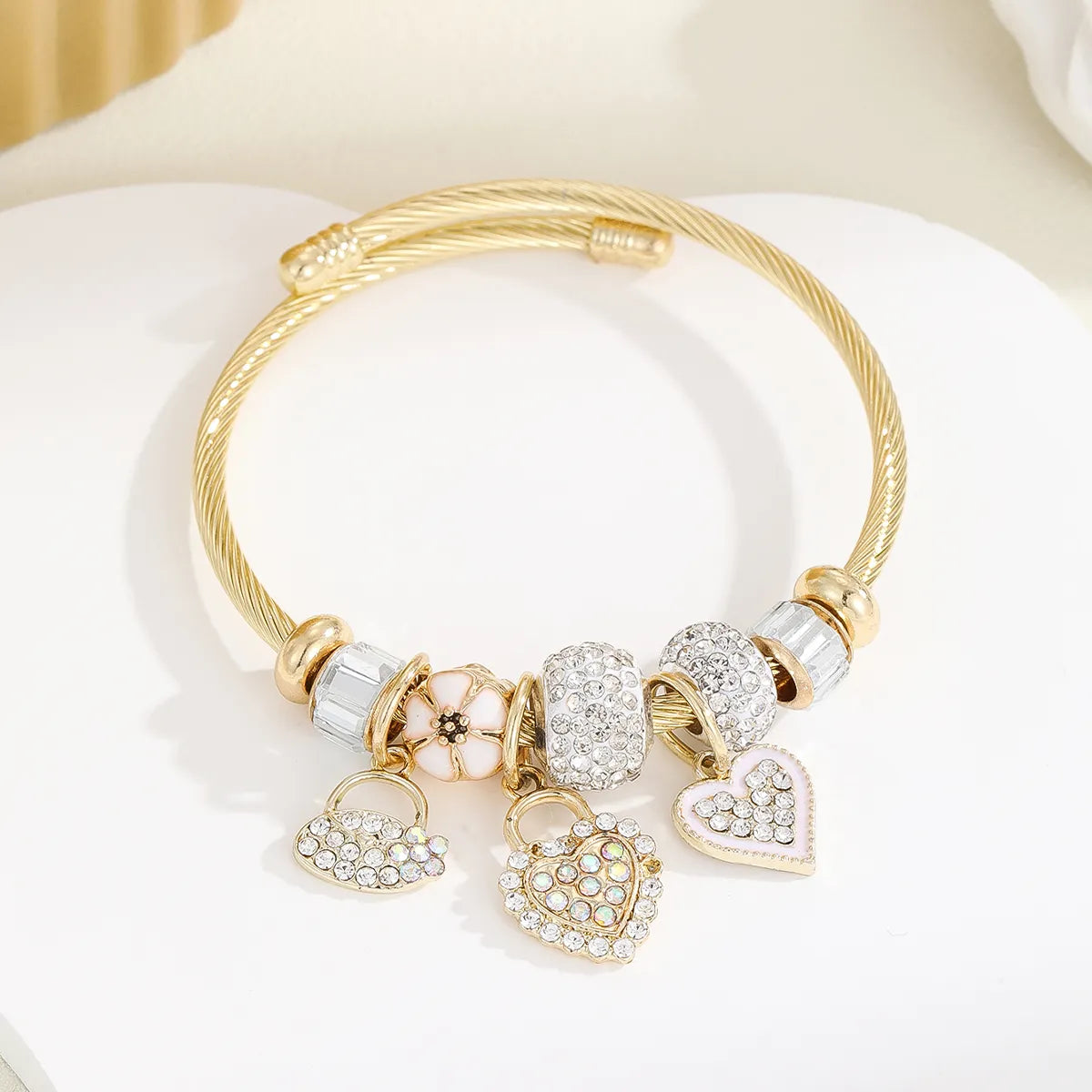 Casual Modern Style Classic Style Swan Bear 304 Stainless Steel Alloy Gold Plated Rhinestones Pearl Bangle In Bulk