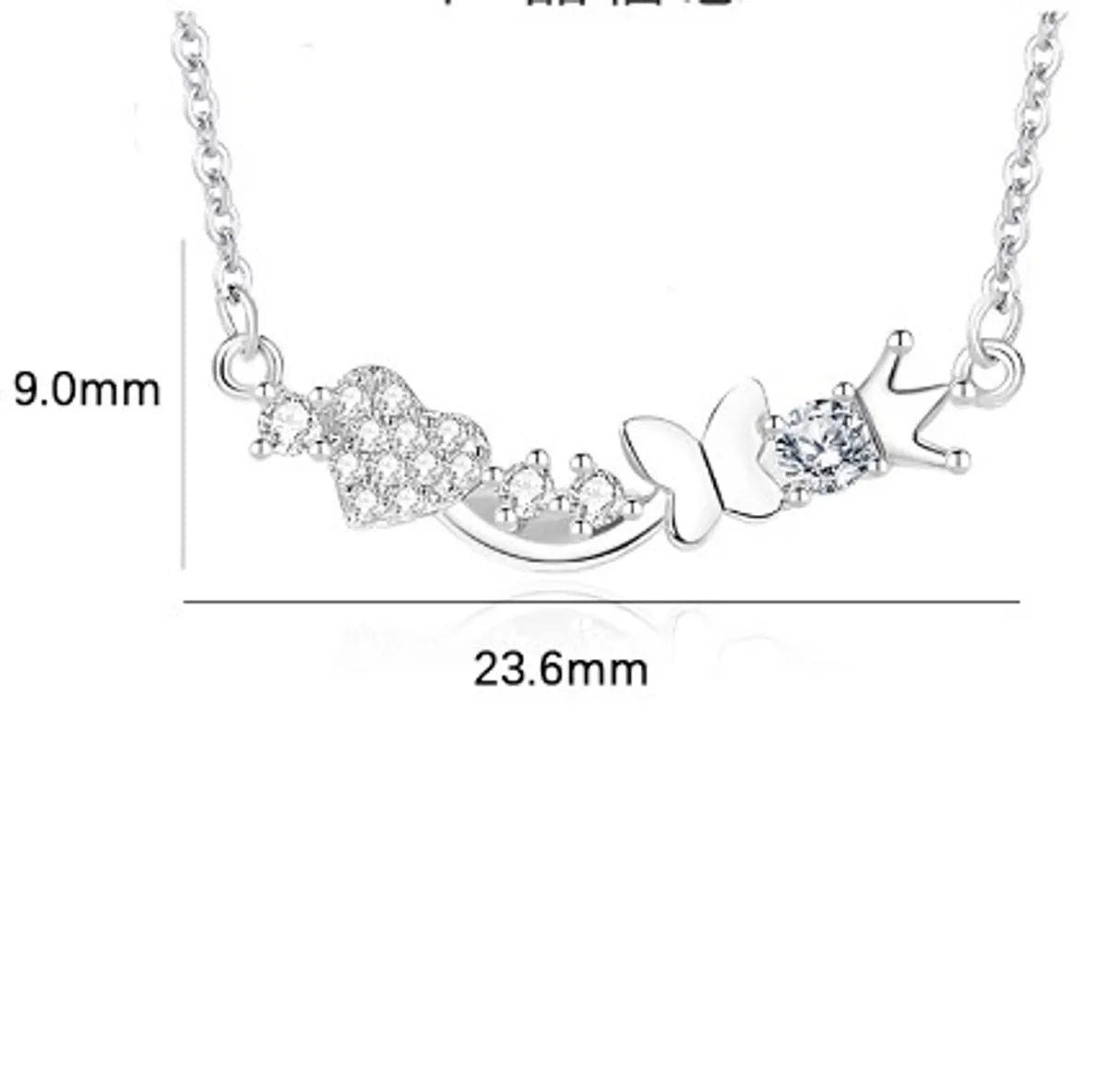 Casual Modern Style Commute Heart Shape Crown Butterfly Sterling Silver Polishing Plating Inlay Zircon Necklace