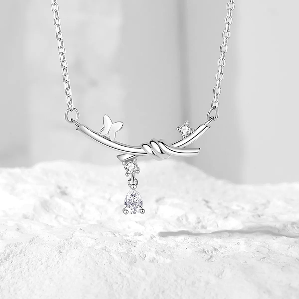 Casual Modern Style Commute Knot Butterfly Sterling Silver Polishing Plating Inlay Zircon Necklace