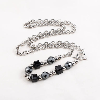 Casual Modern Style Cool Style Geometric Stainless Steel Glass Beaded Unisex Necklace