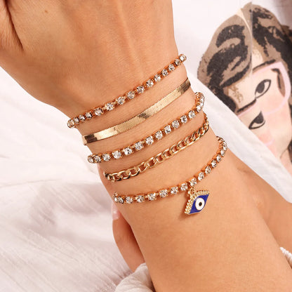 Casual Modern Style Devil'S Eye Palm Zinc Alloy Enamel Hollow Out Inlay Rhinestones Women'S Bracelets