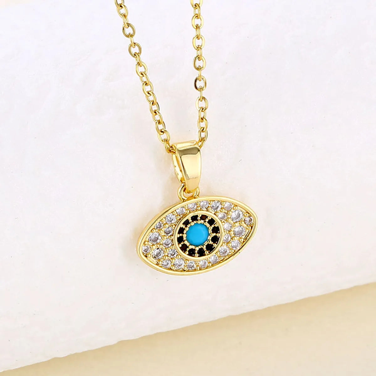 Casual Modern Style Devil's Eye Stainless Steel Plating Inlay Opal Zircon 18k Gold Plated Pendant Necklace