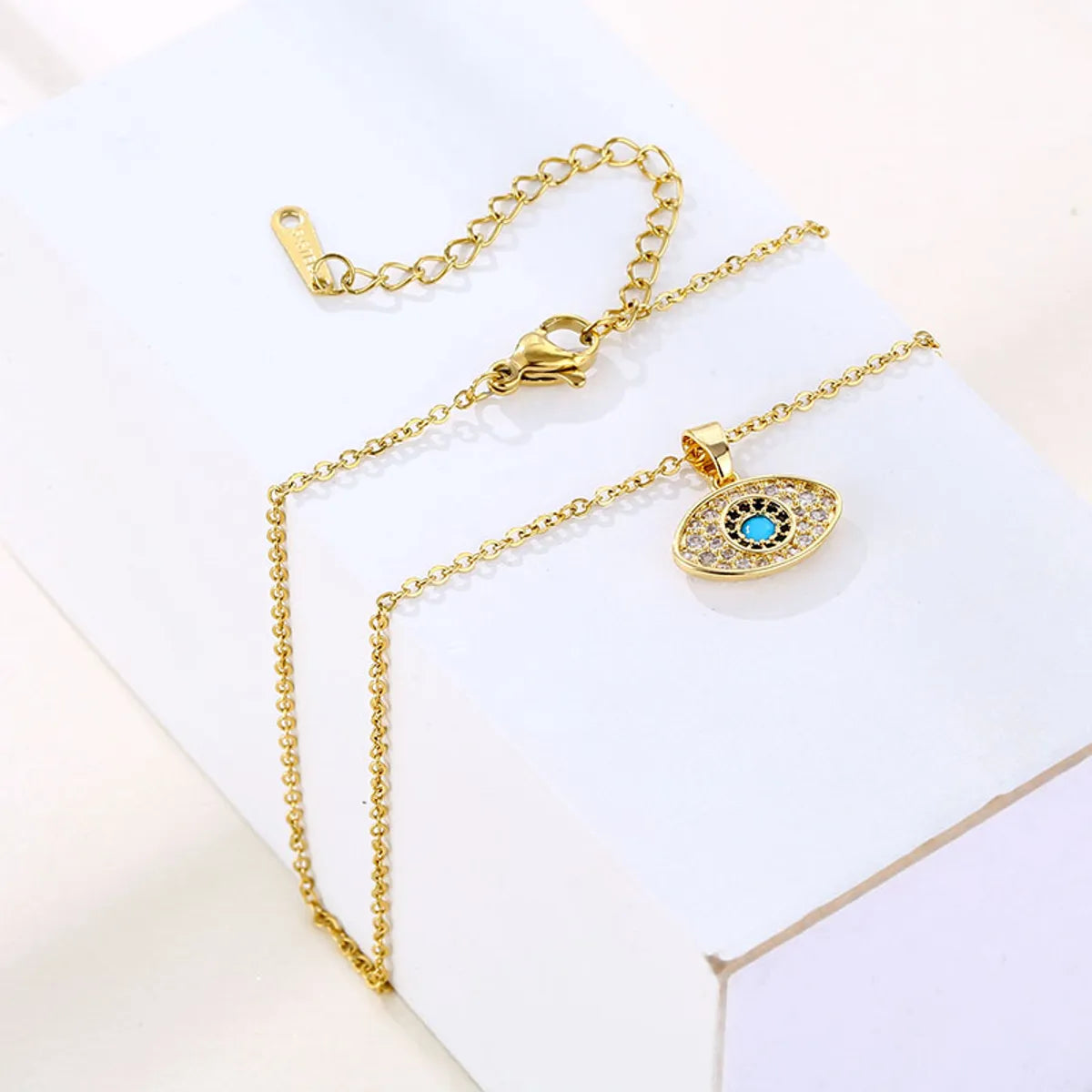 Casual Modern Style Devil's Eye Stainless Steel Plating Inlay Opal Zircon 18k Gold Plated Pendant Necklace