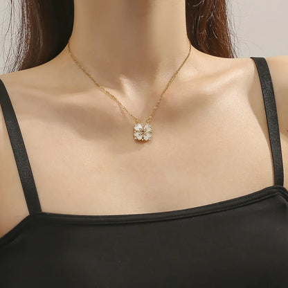 Casual Modern Style Four Leaf Clover Heart Shape Titanium Steel Polishing Plating Inlay Rhinestones Shell 18k Gold Plated Necklace