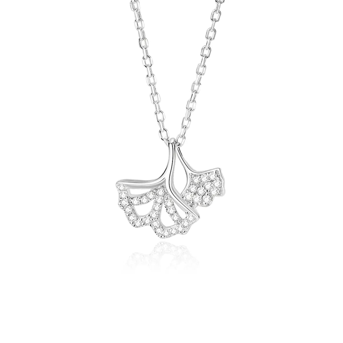 Casual Modern Style Ginkgo Leaf Fish Tail Sterling Silver Polishing Plating Inlay Zircon Pendant Necklace