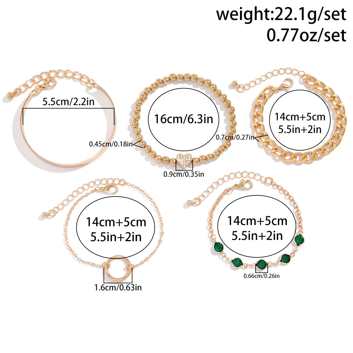 Casual Modern Style Heart Shape 18k Gold Plated Rhinestones Ccb Alloy Iron Wholesale Bracelets