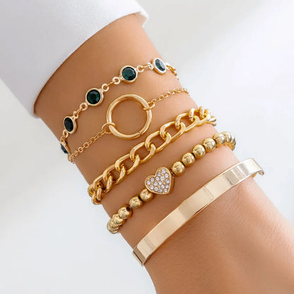 Casual Modern Style Heart Shape 18k Gold Plated Rhinestones Ccb Alloy Iron Wholesale Bracelets