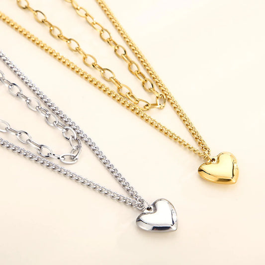 Casual Modern Style Heart Shape Stainless Steel Titanium Steel Plating 18k Gold Plated Layered Necklaces