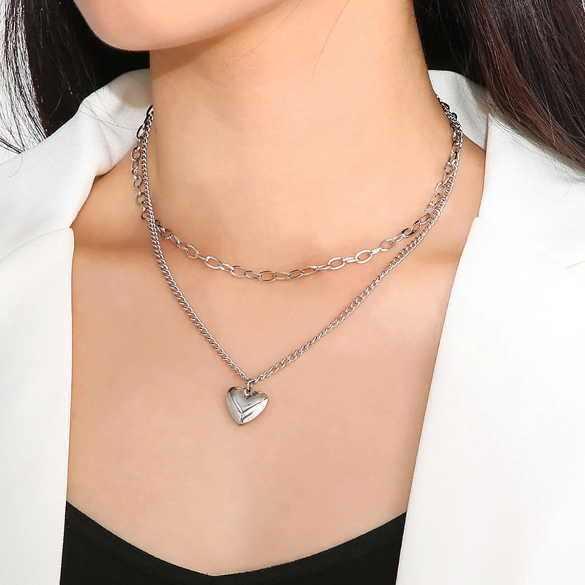 Casual Modern Style Heart Shape Stainless Steel Titanium Steel Plating 18k Gold Plated Layered Necklaces