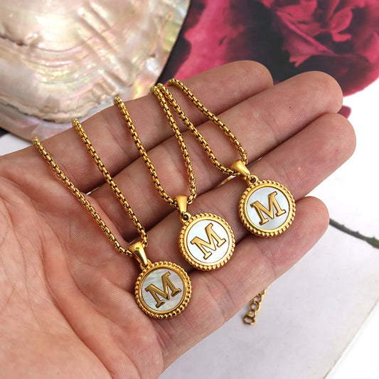 Casual Modern Style Letter Stainless Steel Plating Inlay Shell 18k Gold Plated Pendant Necklace