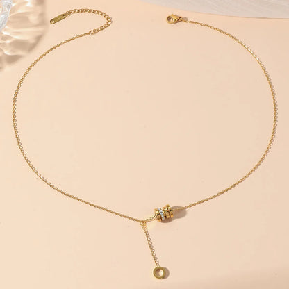 Casual Modern Style Round Titanium Steel Polishing Plating Inlay Rhinestones 18k Gold Plated Necklace