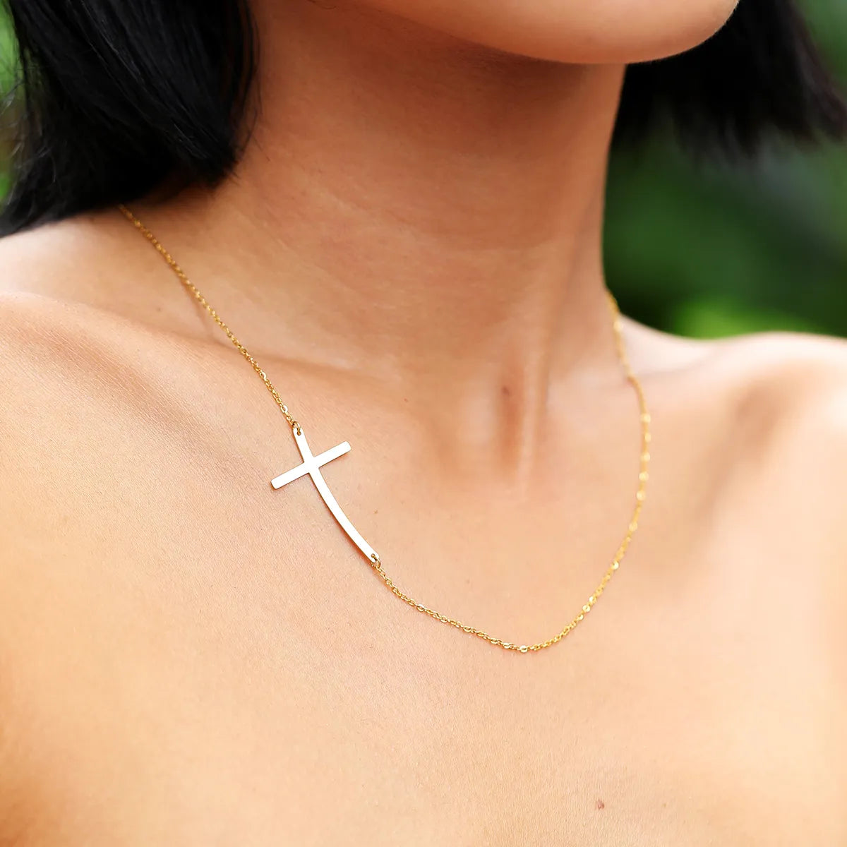 Casual Modern Style Simple Style Cross Stainless Steel 18k Gold Plated Necklace In Bulk