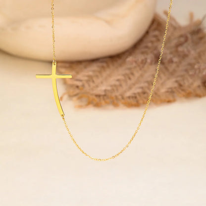 Casual Modern Style Simple Style Cross Stainless Steel 18k Gold Plated Necklace In Bulk