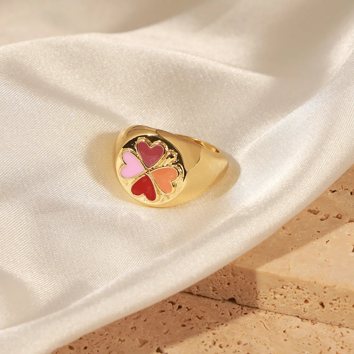 Casual Modern Style Simple Style Heart Shape Copper Enamel Plating 18k Gold Plated Rings