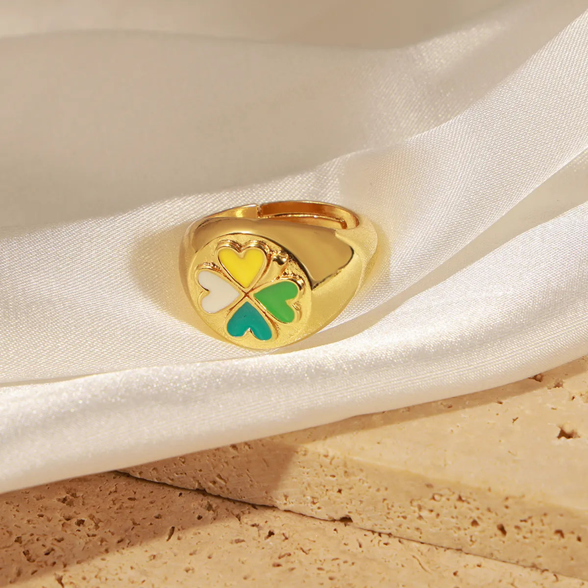 Casual Modern Style Simple Style Heart Shape Copper Enamel Plating 18k Gold Plated Rings