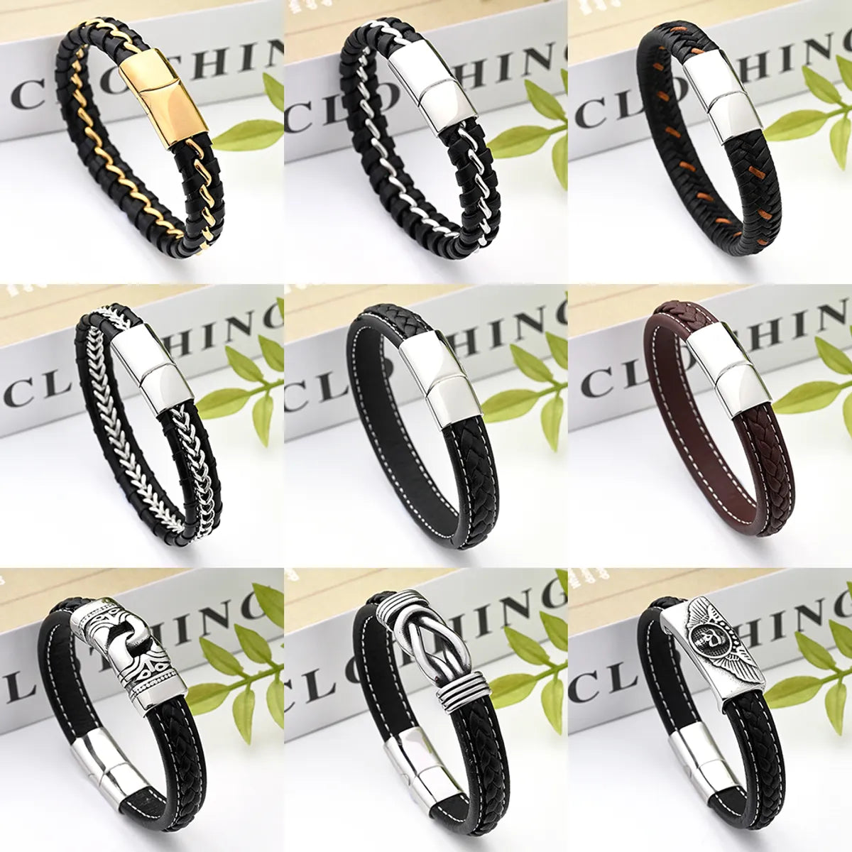 Casual Modern Style Simple Style Totem Solid Color Skull 304 Stainless Steel Genuine Cowhide Handmade Polishing Gold Plated Men'S Wristband