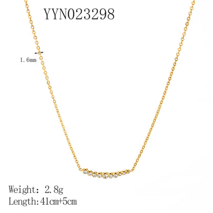 304 Stainless Steel 18K Gold Plated Casual Modern Style Plating Inlay Solid Color Rhinestones Necklace