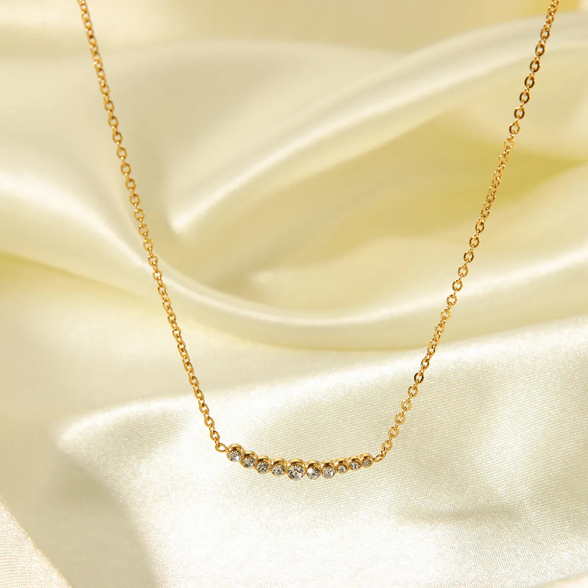 304 Stainless Steel 18K Gold Plated Casual Modern Style Plating Inlay Solid Color Rhinestones Necklace