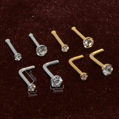 1 Piece Nose Rings & Studs Casual Modern Style Solid Color 304 Stainless Steel Plating Inlay Zircon 18K Gold Plated