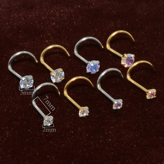 1 Piece Nose Rings & Studs Casual Modern Style Solid Color 304 Stainless Steel Plating Inlay Zircon 18K Gold Plated