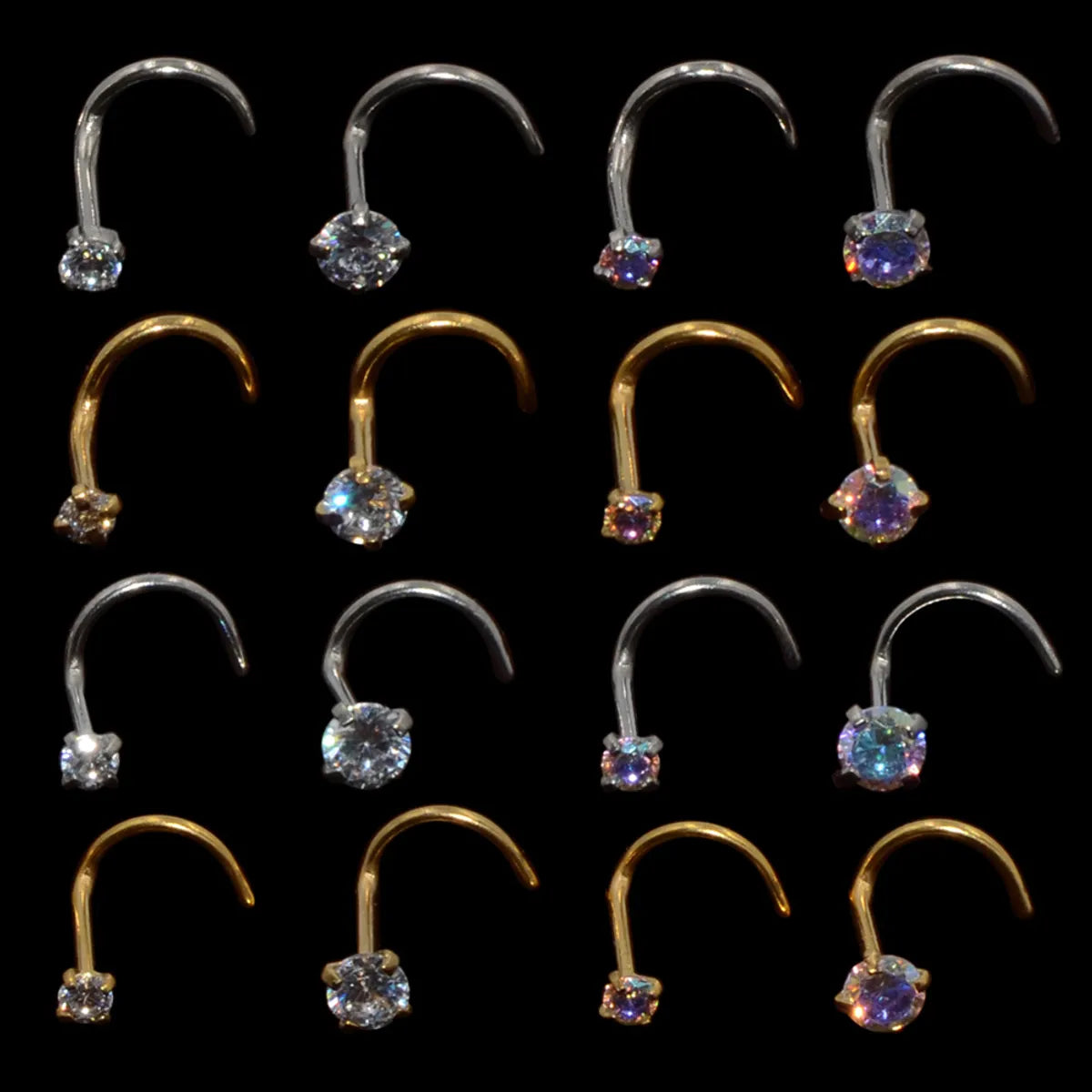 1 Piece Nose Rings & Studs Casual Modern Style Solid Color 304 Stainless Steel Plating Inlay Zircon 18K Gold Plated