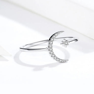 Casual Moon Sterling Silver Artificial Pearls Zircon Open Rings In Bulk