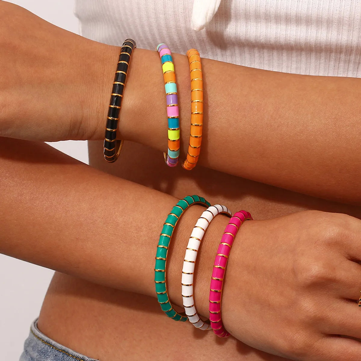 Casual Multicolor Stainless Steel Plating Cuff Bracelets