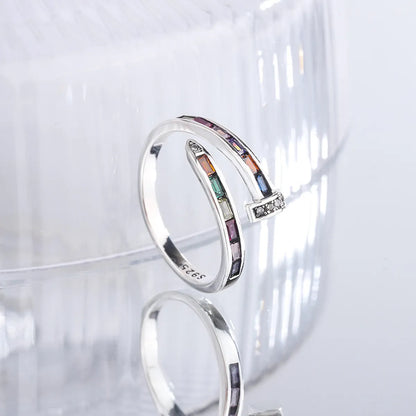 Casual Nail Sterling Silver Inlay Zircon Open Ring