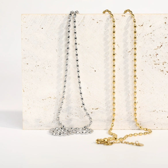 Casual Normcore Stainless Steel Titanium Steel Metal Rice Bead Geometric Hiphop Sweater Naked Chain With Electroplating