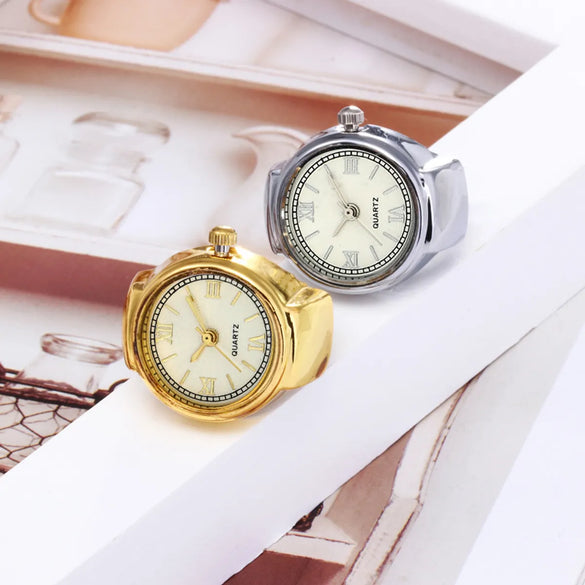Casual Novelty Round Single Folding Buckle Ring Table Quartz Women'S Watches