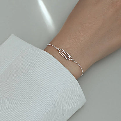 Casual Paper Clip Solid Color Sterling Silver Plating Inlay Rhinestones Silver Plated Bracelets