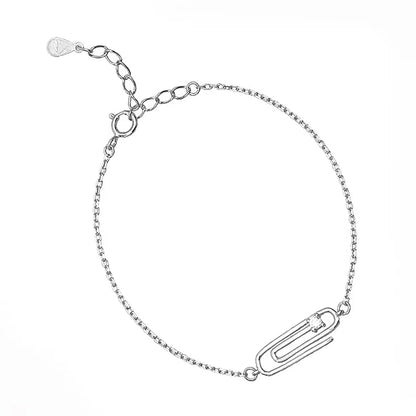 Casual Paper Clip Solid Color Sterling Silver Plating Inlay Rhinestones Silver Plated Bracelets