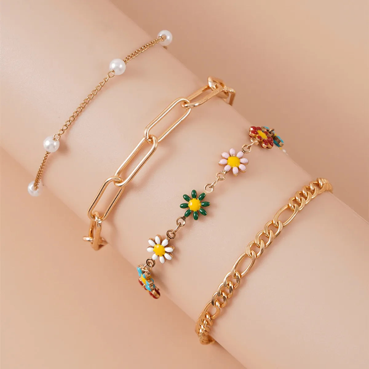 Casual Pastoral Flower Alloy Star Enamel Women'S Bracelets Anklet