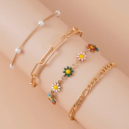 Casual Pastoral Flower Alloy Star Enamel Women'S Bracelets Anklet