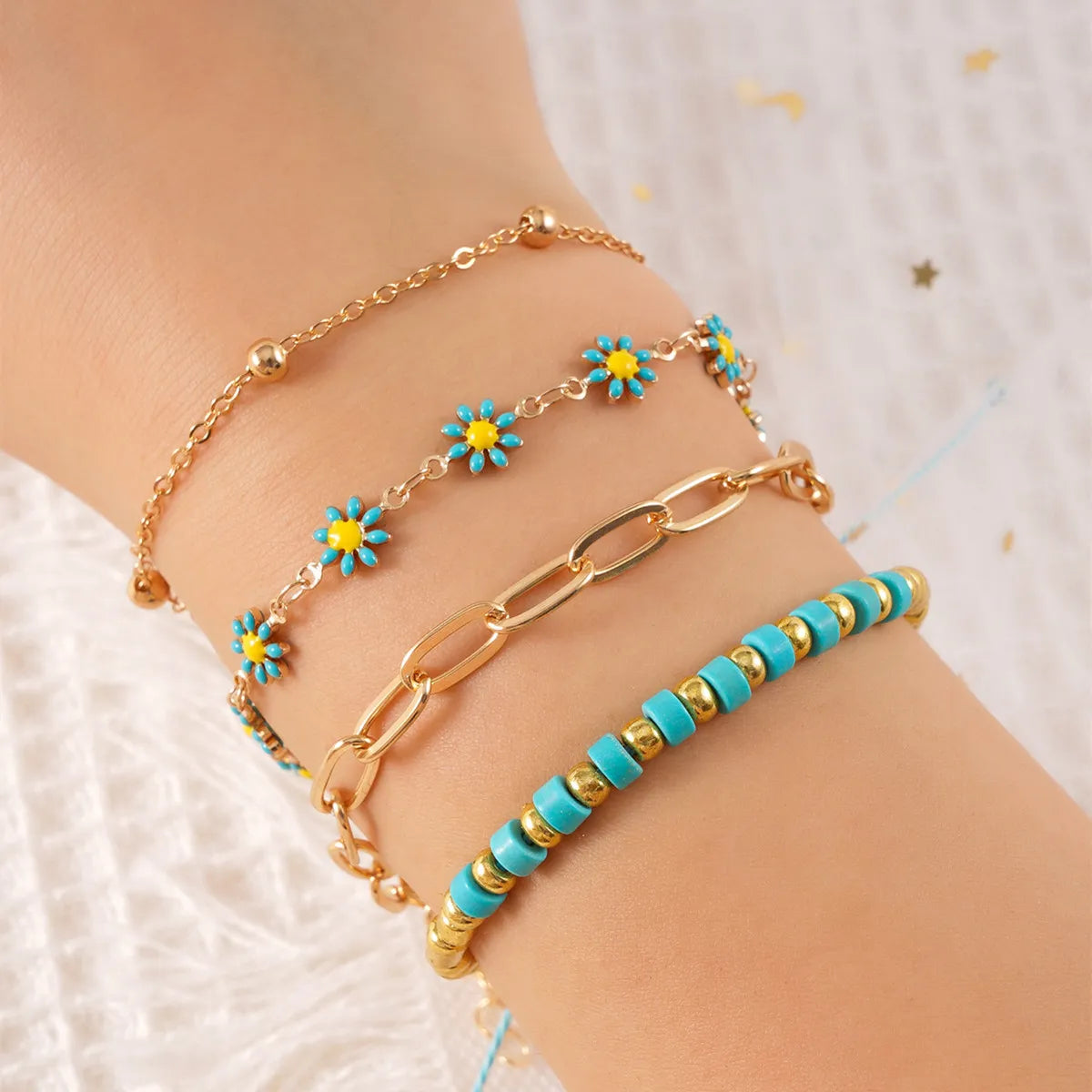 Casual Pastoral Flower Alloy Star Enamel Women'S Bracelets Anklet