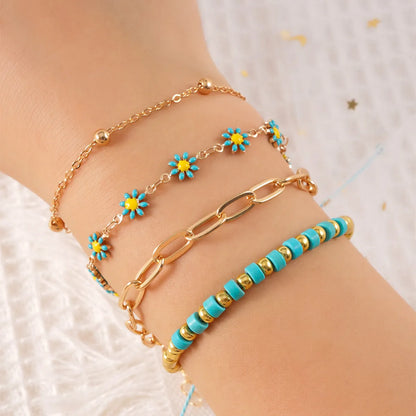 Casual Pastoral Flower Alloy Star Enamel Women'S Bracelets Anklet