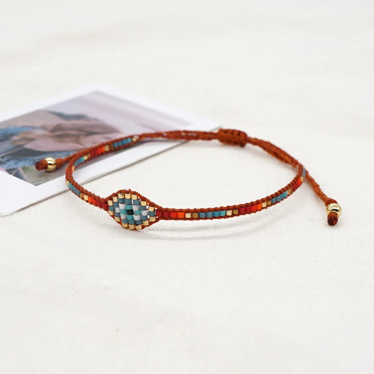 Casual Peach Eye Smile Face Glass Beaded Braid Woven Belt Women'S Bracelets